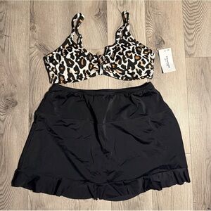 swimsuits for all cheetah print twisted top and swim skirt bottoms size 18/20